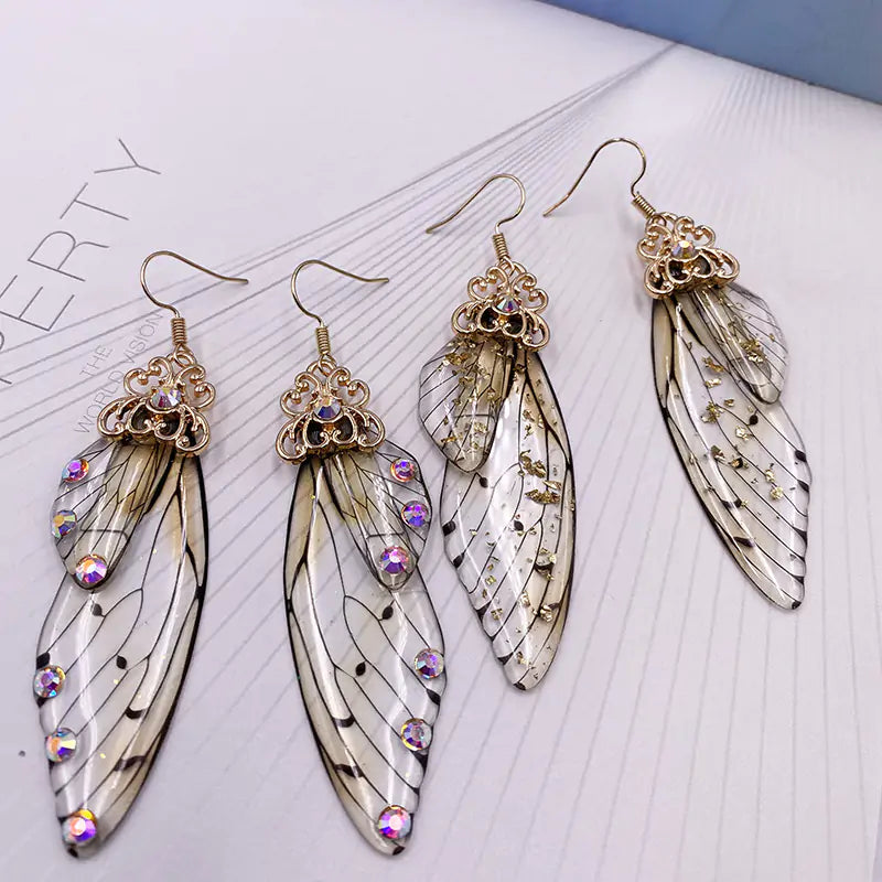 Gold And Silver Luminious Fairy Wing Earrings For Lady