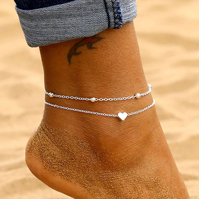 Bohemian Layered Heart Anklet 