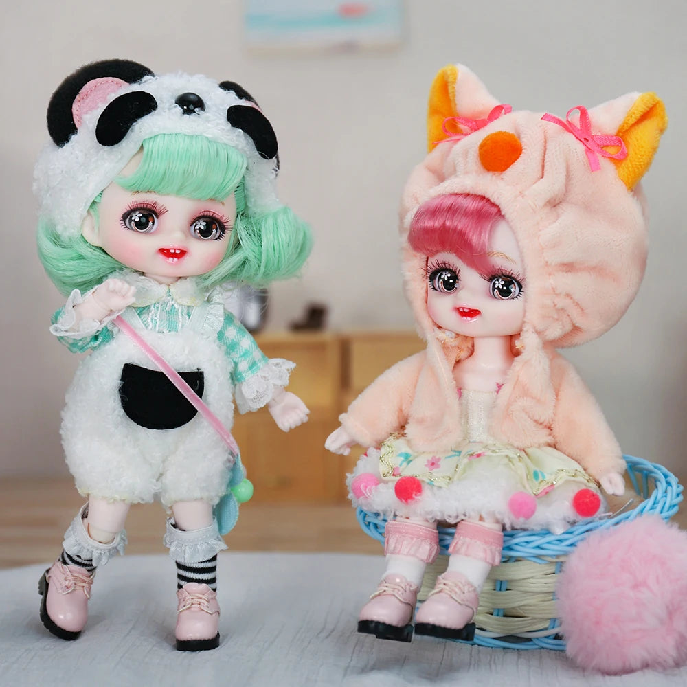 1/8 Dolls Cute Animal Dress up 6 Inch Ball Jointed Doll Full Set Kawaii DIY Toy Natural Skin Makeup BJD for Girls